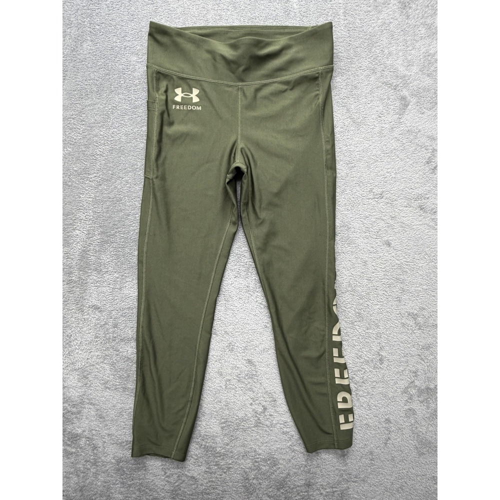 Under Armour Freedom Leggings‎ Womens M Green Ankle Compression Pockets HeatGear
